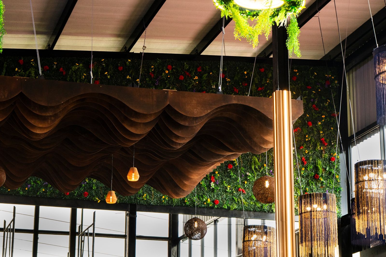 Ceiling, green wall and mezzanine